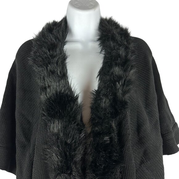 Once Again Womens Black Open Front Cardigan With Faux Fur Trim Size M - Picture 2 of 6